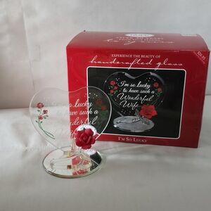 Glass Baron Handcrafted Glass 'I'm So Lucky' Heart Keepsake - Red Rose